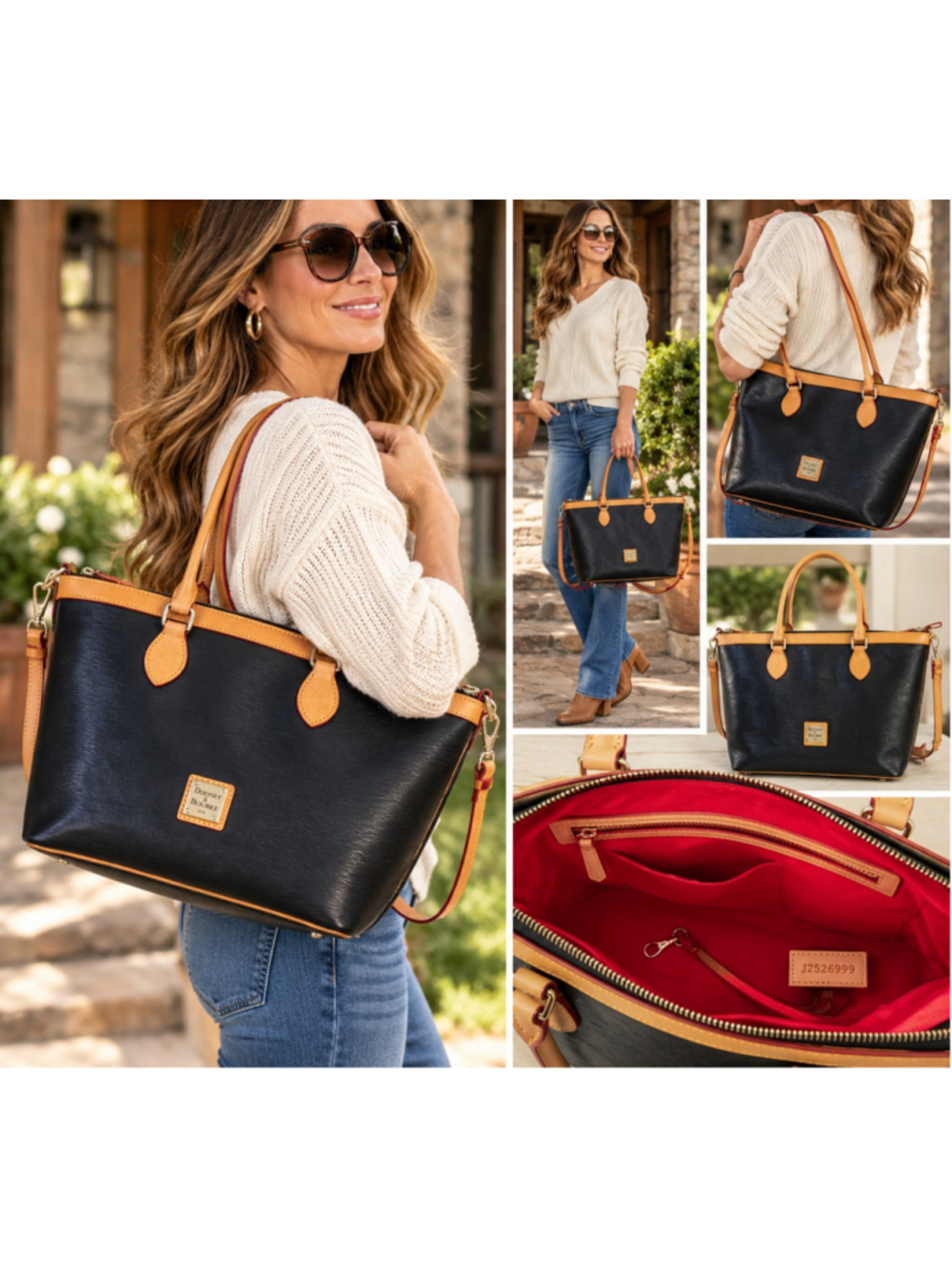 Women's Dooney & Bourke Tote Bag Black Epi Leather and Tan Vachetta trim